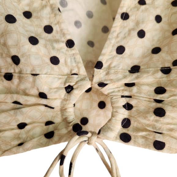 Peony Swimwear Resortwear Tie Front Crop Puff Sleeve Polka Dot Top - Picture 9 of 16